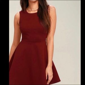 NWT Lulus Wine Red Lace Backless Skater Dress
